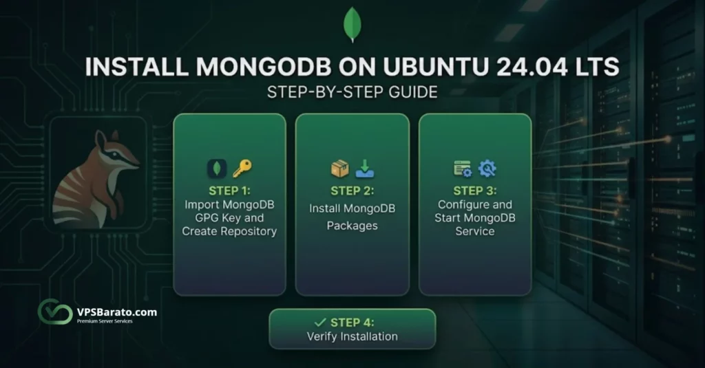 Install MongoDB on Ubuntu 24.04 LTS – step-by-step guide covering GPG key, packages, configuration and verification